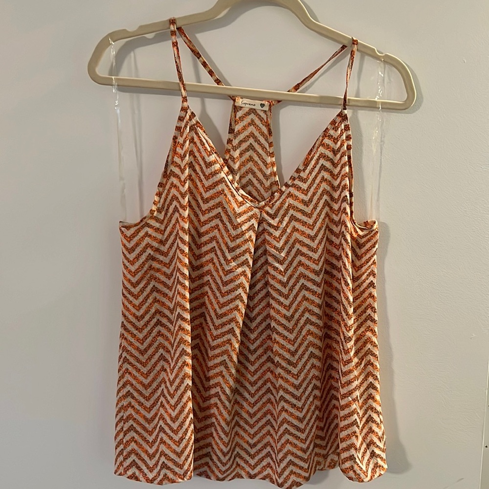 Soprano Orange & White Chevron Zig Zag Racerback Tank Top Blouse Top
